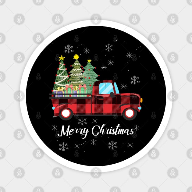 Merry Christmas Buffalo Truck Tree Red Plaid For Men Women Magnet by Johner_Clerk_Design